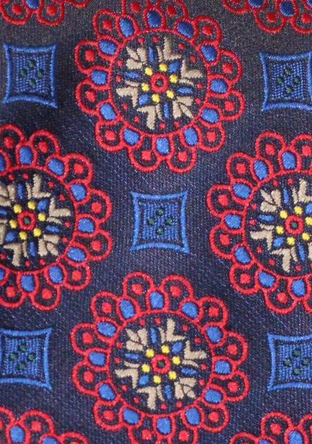 Navy and Lilac Foulard Tie | Foulard Necktie in Navy, Red, Lilac, and Golden