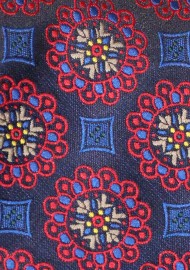 Navy and Lilac Foulard Tie | Foulard Necktie in Navy, Red, Lilac, and Golden