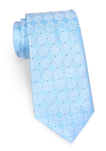 Sky Blue Checkered Necktie | Woven Check Design Tie in Sky Blue