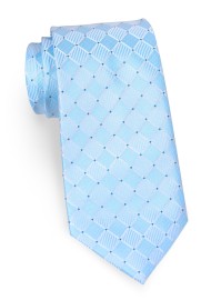 Sky Blue Checkered Necktie | Woven Check Design Tie in Sky Blue