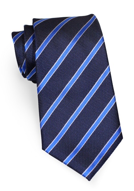 Blue Striped Extra Long Tie | XL Necktie in Navy with Horizon Blue Stripes