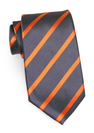 Gray and Orange Striped Necktie in XL Length
