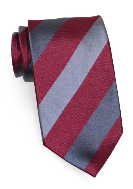 Striped Tie in Burgundy, Silver, Gray