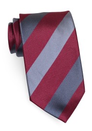 Striped Tie in Burgundy, Silver, Gray