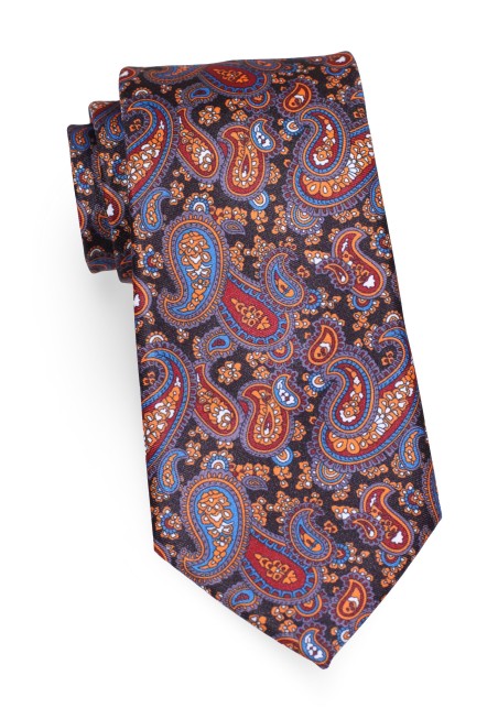 Paisley Tie in Burgundy, Amber, and Gray | Autumn Paisley Print Necktie
