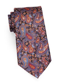 Paisley Tie in Burgundy, Amber, and Gray | Autumn Paisley Print Necktie