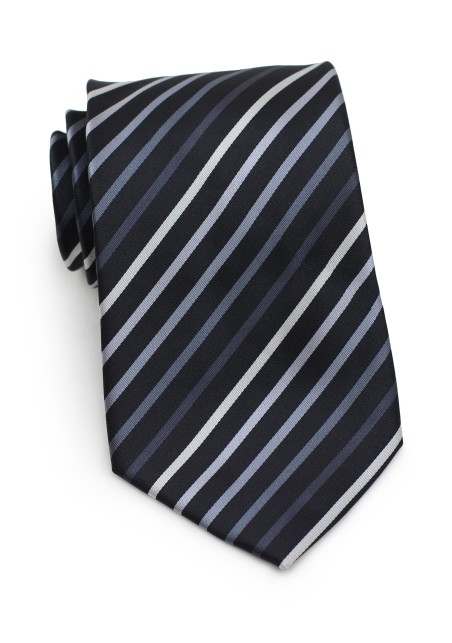 Black Necktie With Silver, Gray, and White Stripes