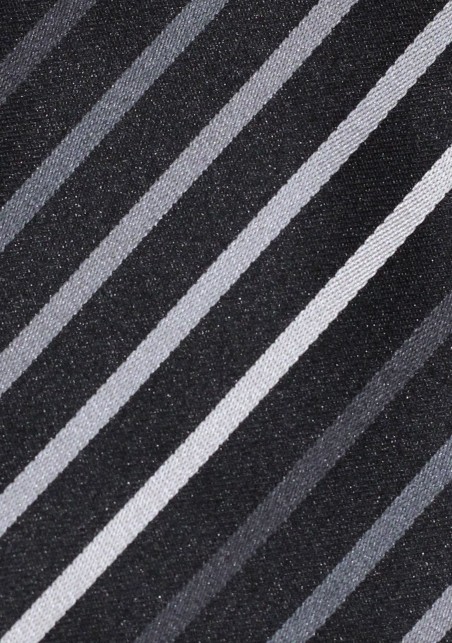 Black Kids Sized Tie with Silver, Gray, and White Stripes
