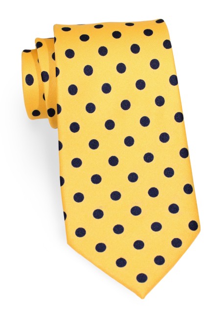 Daffodil Yellow Necktie with Dark Blue Dots