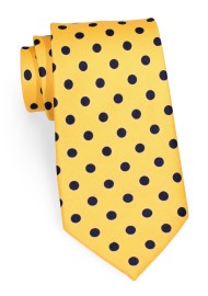 Daffodil Yellow Necktie with Dark Blue Dots