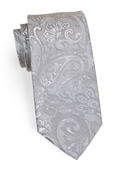 Extra Long Paisley Tie in Silver