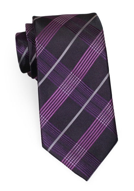 Modern Plaid Tie in Fuschia and Black