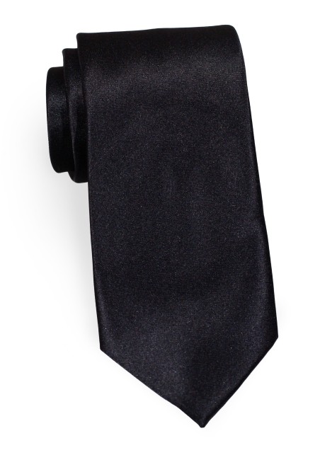 Solid Satin Tie in Black | Solid Color Mens Necktie in Black Satin
