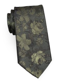 Moss Green Skinny Tie | Modern Narrow Necktie in Moss Green Floral Design