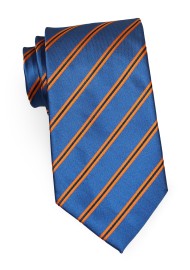 Royal Blue Mens Tie With Pumpkin-Orange Stripes