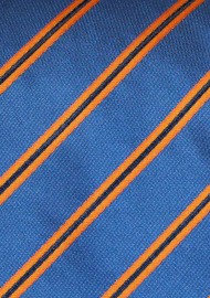 Royal Blue Mens Tie With Pumpkin-Orange Stripes