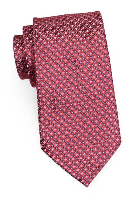 Geometrically Patterned Tie in Red and Silver