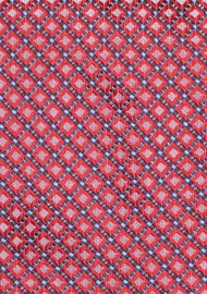 Kids Tie with Red and Silver Geometric Woven Design