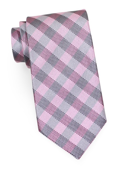Designer Plaid Tie in Pink and Silver