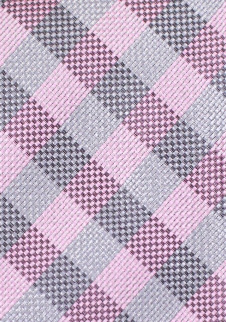 Designer Plaid Tie in Pink and Silver