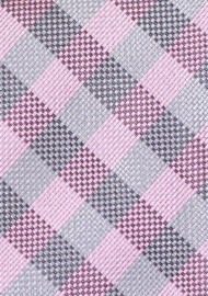 Designer Plaid Tie in Pink and Silver