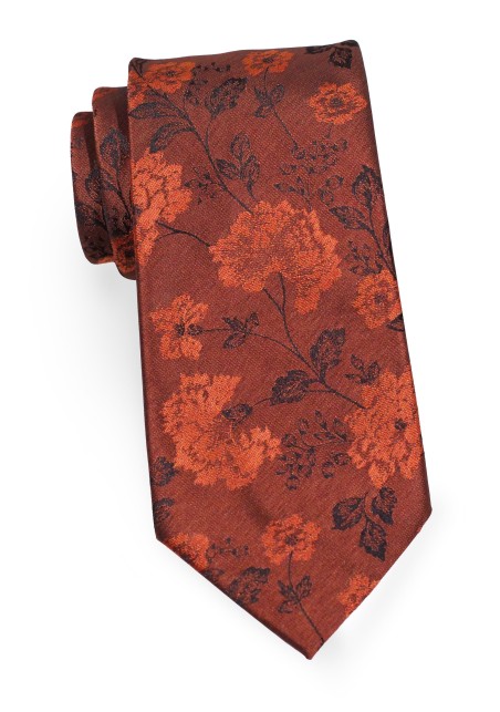 Rust Colored Tie | Rust Orange Mens Necktie | Floral Autumn Necktie in Rust