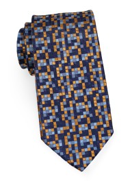 Designer Patchwork Check Tie in Blue and Gold