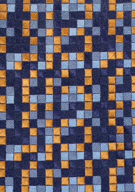 Designer Patchwork Check Tie in Blue and Gold