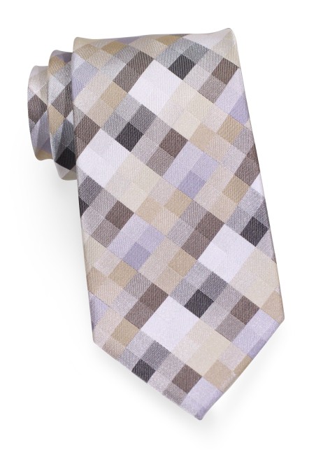 Patchwork Tie in Tans and Silvers