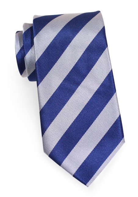 Royal Blue and Silver Striped Tie | Classic Repp Striped Tie in Royal Blue and Silver