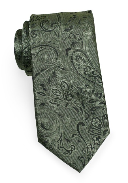 Moss Hued Kids Paisley Tie