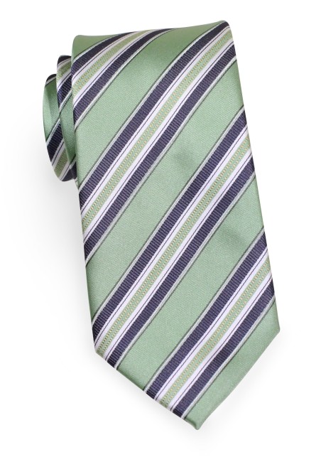 Boys Size Striped Tie in Sage and Silver