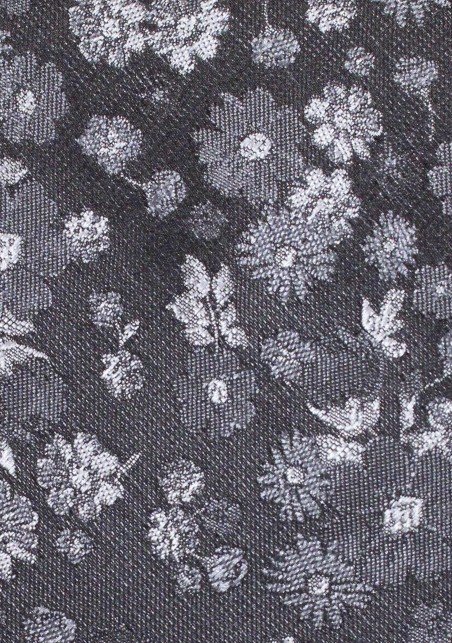 Charcoal Gray Floral Tie | Smoke Gray and Silver Floral Designer Necktie