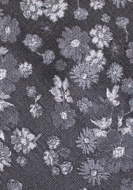 Charcoal Gray Floral Tie | Smoke Gray and Silver Floral Designer Necktie