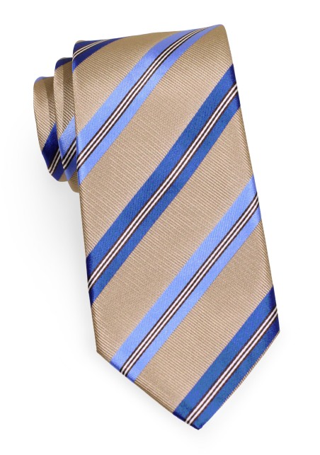 Striped Tie in Taupe and Blue