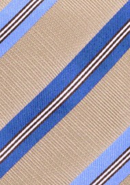 Striped Tie in Taupe and Blue