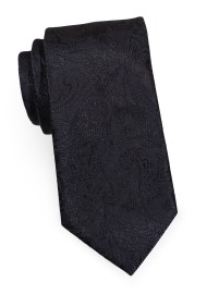 Extra Long Mens Paisley Tie in Jet Black