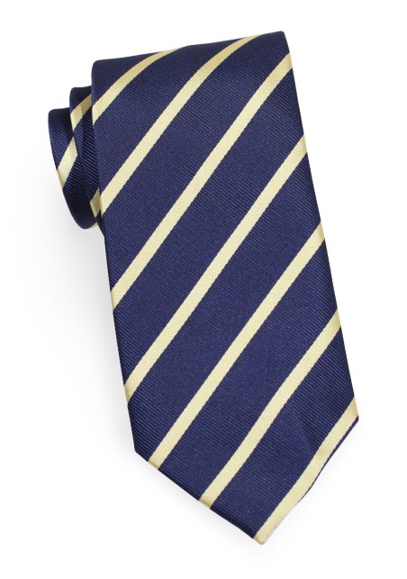 Navy and Gold Striped Tie | Mens Designer Necktie in Navy Blue with Golden Stripes