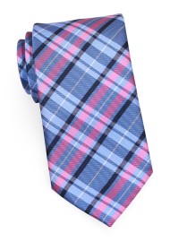 Blue and Pink Tartan Tie | Checkered Tie in Light Blue and Pink