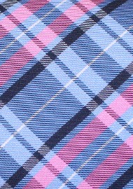 Blue and Pink Tartan Tie | Checkered Tie in Light Blue and Pink