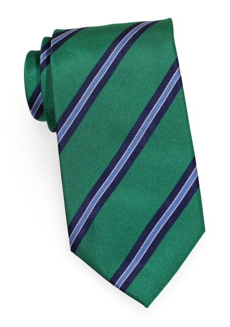 Kelly Green Tie with Blue Stripes