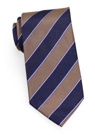 Tan and Navy Striped Mens Tie