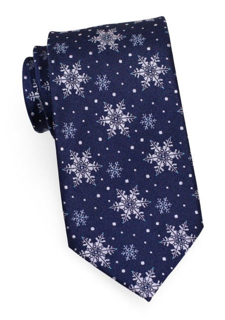 Winter Tie in Navy with Snowflakes