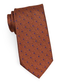 Copper XL Necktie | Copper Extra Long Tie with Navy Polka Dots