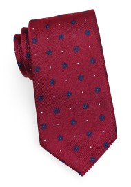 Deep Red Silk Tie with Navy Florals