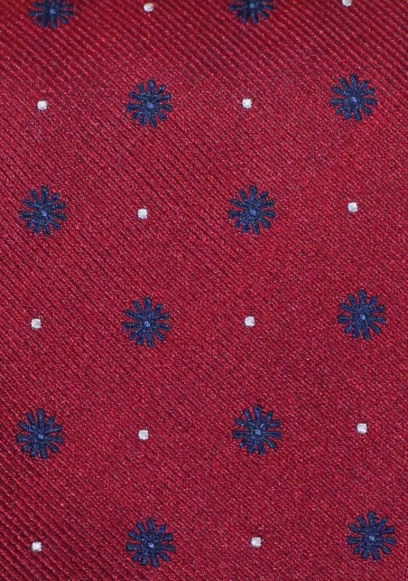 Deep Red Silk Tie with Navy Florals