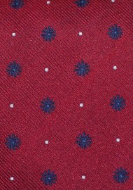 Deep Red Silk Tie with Navy Florals