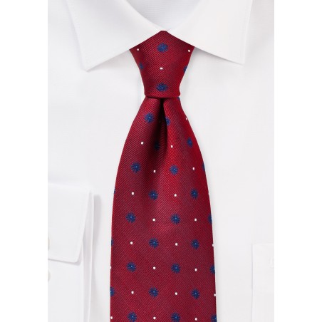 Deep Red Silk Tie with Navy Florals