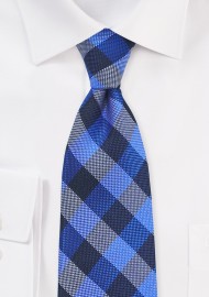 Trendy Blue Gingham Check Silk Tie