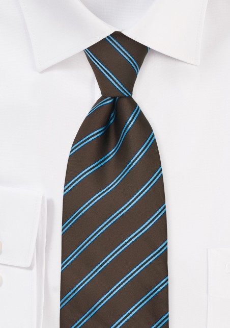 Striped Necktie in Chocolate Brown and Light Blue